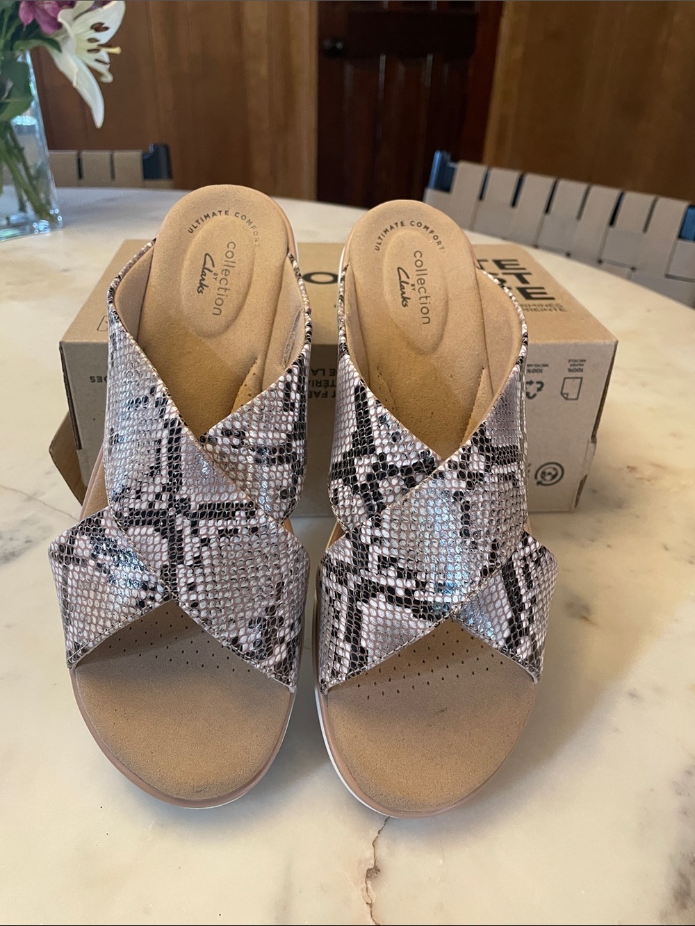 Clarks Women's Snake-Print Slip-On Mules